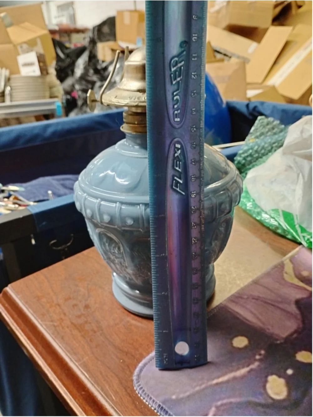 VTG 1988 Kaadan LTD Embossed Rose Bud Pale Blue Glass Paraffin/ Oil Lamp Base
